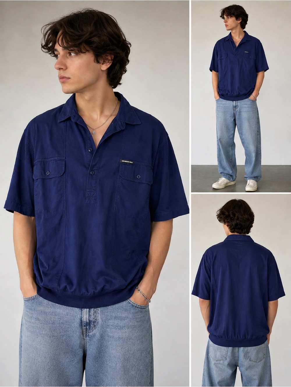 Vintage Members Only Navy Pullover Shirt Oversized 1X Cotton Utility Top